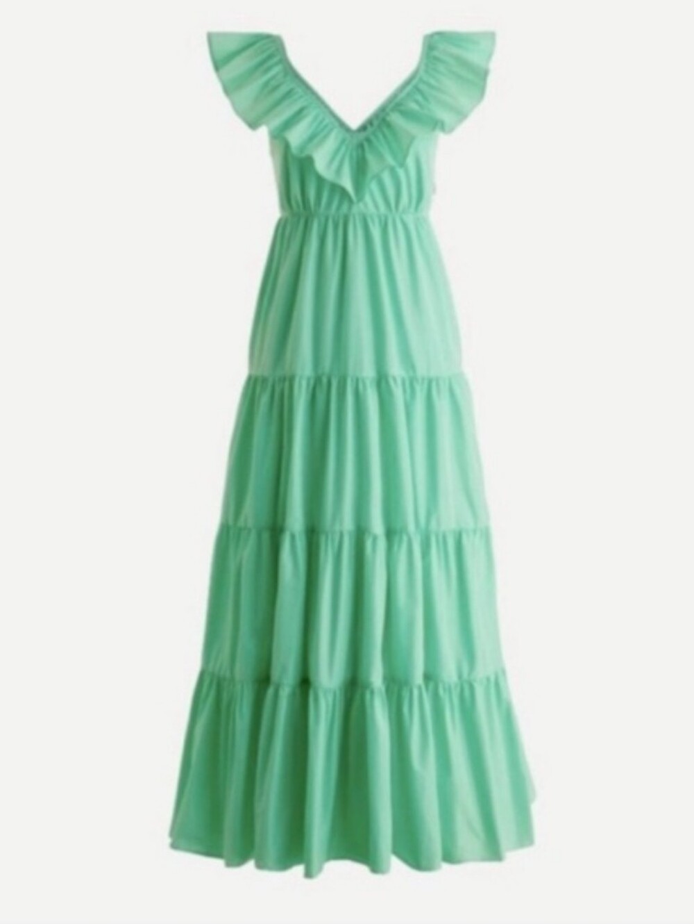 J. Crew Mint Green Ruffle V-Neck Tiered Maxi Dress